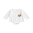 thumbnail image 1 of Barboteuse d'Automne pour Bébés Filles Garçons, Col Brodé d'Ours, Manches Courtes, Combinaison à Boutons-Pression, 1 of 6