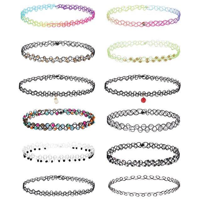 BodyJ4You Ensemble de 12 Pcs Collier Ras-du-Cou Breloques Colorées Extensible Élastique Bijoux Femmes Fille Enfants Coffret Cadeau