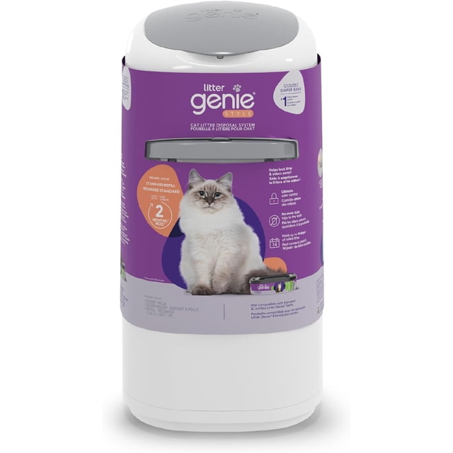 Refurbished Litter Genie I000710 Style Pail |Cat Litter Waste Disposal System for Odor Control | Includes 1 Square Refill Bag