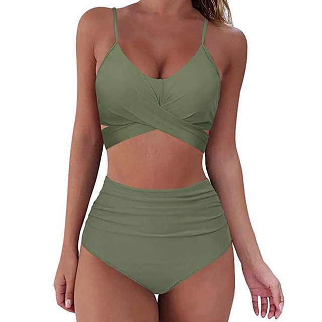 Fortune Women Cross Wrap Halter Bikini Set, High Waist Bathing Suits Push Up 2 Piece Swimsuits
