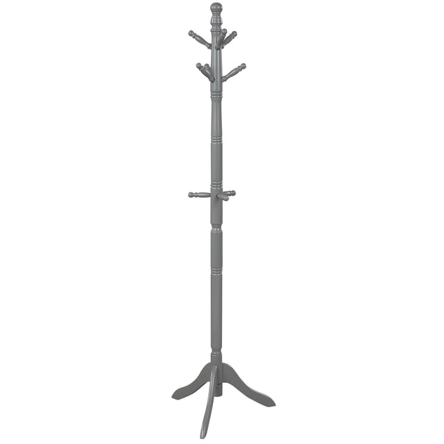 Patiojoy Free Standing Coat Rack Solid Wood Cat Tree w/9 Hooks & 2 Adjustable Height Grey