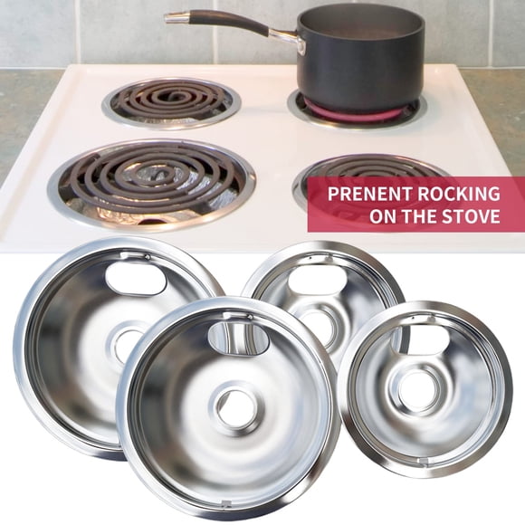 Lubelski 4Pcs 6/8-Inch Cooktop Drip Pan Round Electric Stove Top Burner Chrome Filter Tray Holder Replacement Kitchen Supplies