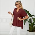thumbnail image 4 of FJUCHAI Womens Shirts V Neck Short Sleeve Buttons Tops Tee Solid Color Blouse Loose Fit S-XXL, 4 of 9