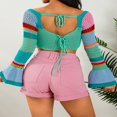 thumbnail image 4 of MesaSe Women Fall Winter Crochet Knit Mesh Sweater Off Shoulder Long Sleeve Pullover Crop Tops Ribbed Blouse Tops, 4 of 6