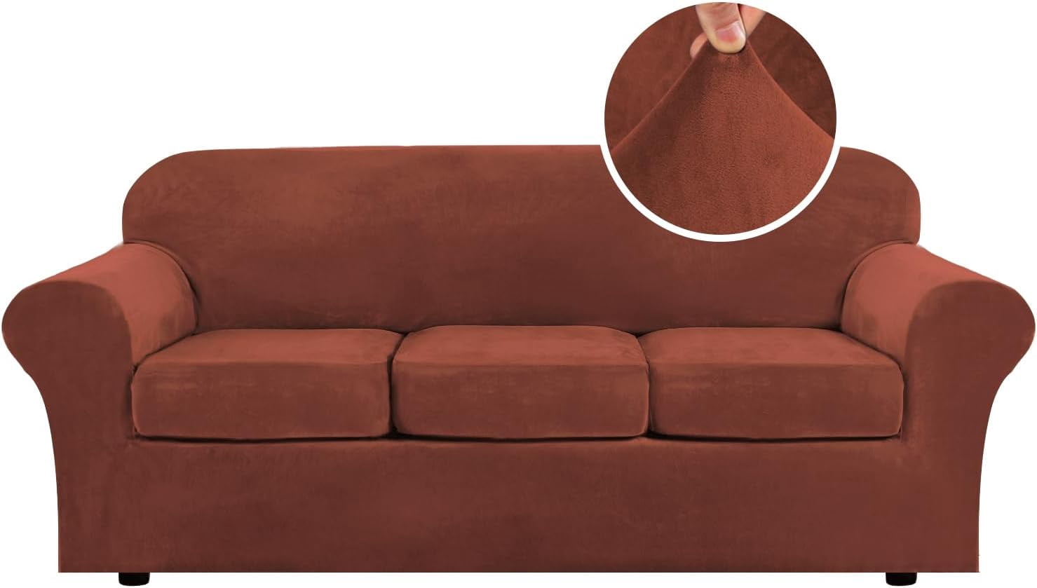 4 Pieces Thick Velvet Sofa Covers Couch Covers for 3 Cushion Couch Sofa High Stretch Slipcovers Furniture Protector Form Fit Luxury Couch Cover for Dogs Width Up to 90 Inch