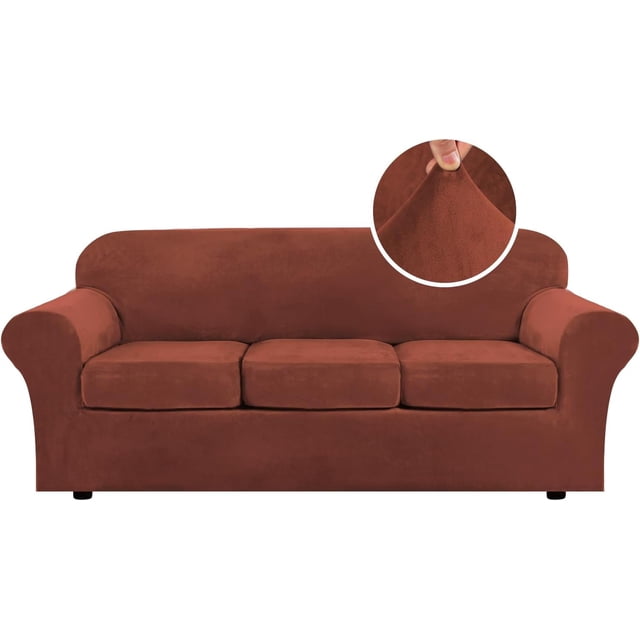 Modern Velvet Plush 4 Piece High Stretch Sofa Slipcover Furniture Protector Form Fit Luxury Thick Sofa Cover, Machine Washable