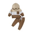 thumbnail image 1 of Faithtur Toddler Boy Autumn Clothes Contrast Color Long Sleeve Hoodies Solid Color Pants 2Pcs Outfit, 1 of 9