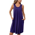 thumbnail image 1 of Dvkptbk Robe d'Été de Plage pour Femme 2024 Décontractée à Col Rond à Manches Courtes Robe Débardeur Mini Robes Fluide à Volants Boho Robe Soleil avec Poches P-2TG, 1 of 7