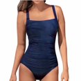 thumbnail image 3 of Women's Vintage Padded Push up One Piece Swimsuits Tummy Control Bathing Suits Plus Size Swimwear, S , Navy Blue, 3 of 6