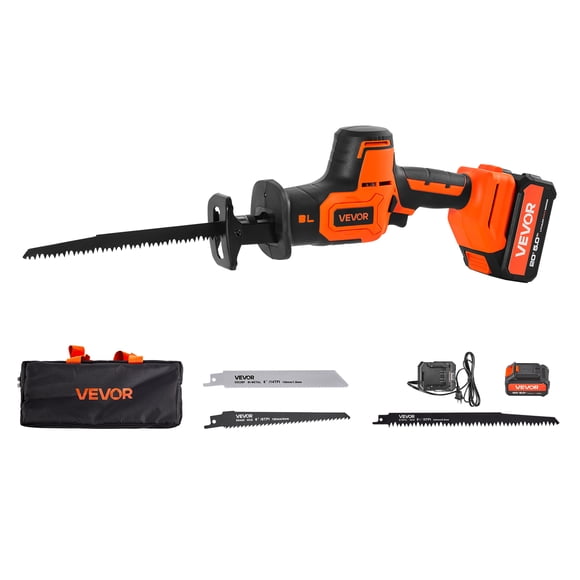 VEVOR Cordless Reciprocating Saw, 20 V, 3000 SPM Variable Speed, 1 inch Stroke Length, Electric Reciprocating Saw with Battery, Charger, 8 Blades, and Carrying Bag