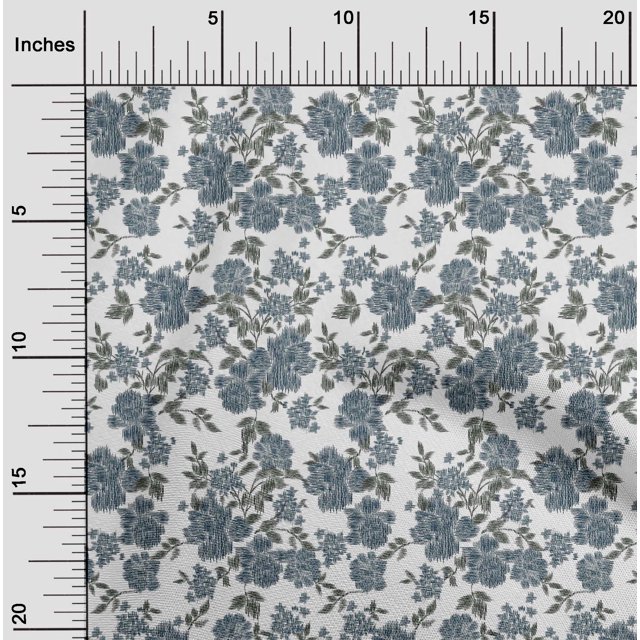 oneOone Tissu Popeline de Coton Imprimé Feuilles & Floral Ikat BTY 56 Pouces de Large