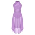 thumbnail image 4 of RUNQHUI Costume de Danse Lyrique pour Femme Robe Asymétrique Froncée avec Strass Justaucorps à Jupe de Danse Moderne Violet Pâle m, 4 of 7