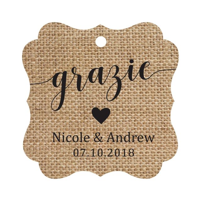 Darling Souvenir GRAZIE Thank You Wedding Favors Gift Paper Tag Custom Party Hang Tags-Burlap-50 Tags