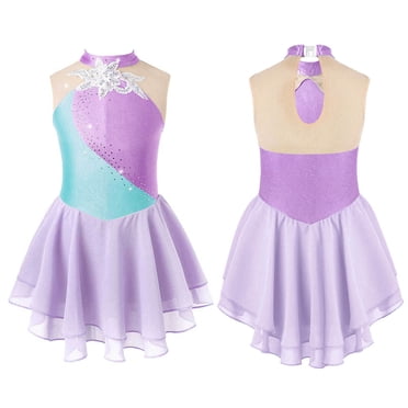 TiaoBug Robe de Danse en Mousseline pour Filles Sans Manches à Volants avec Jupe Justaucorps Patinage Artistique Ballet Danse Robe Tutu Lavande 8