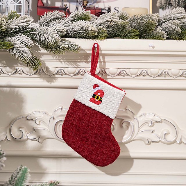 Vaidha Christmas Decorations Red Knitted Alphabet Embroidered Christmas Socks Colorful 26 Letter Gift Socks
