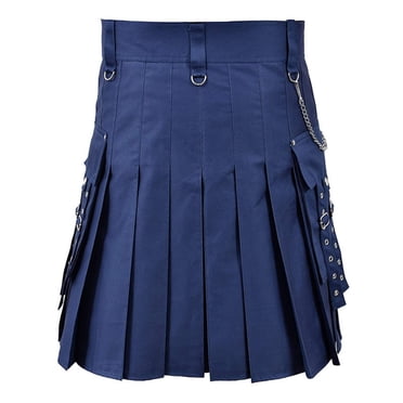 GDREDA Kilts Utilitaires pour Hommes Kilt Écossais Traditionnel Highland Kilt Tartan Kilts Utilitaires avec Sangles en Cuir Kilts Bleu Marine,TTG