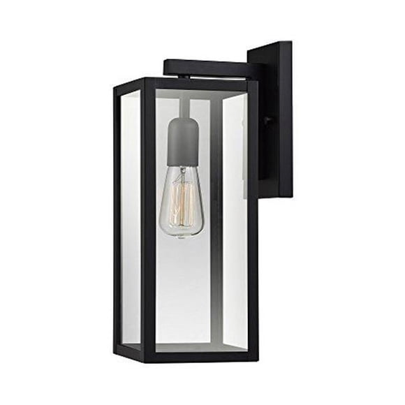 Globe Electric Applique murale 16 pouces, 1 ampoule, usage extérieur, Bowery, fini noir mat, abat-jour verre clair