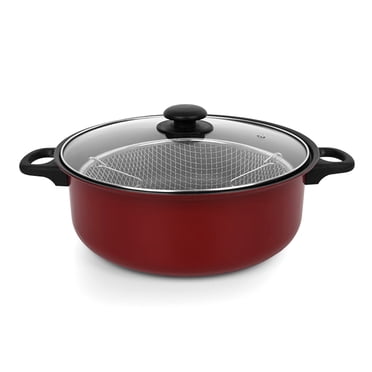 Marmite à Friture Profonde avec Couvercle Appartement Acier Inoxydable Frites Friteuse Panier en Maille Casseroles Antiadhésives Outil de Cuisson Batterie de Cuisine Accessoires de Cuisine 24cm 0.5mm