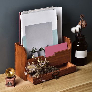 Desktop Organizer Storage Rack, Decorative Effect Wooden Desktop Organizer for Storing Notes