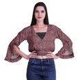 thumbnail image 4 of Moomaya Printed Womens Crop Top Wrap Style Top Wear Ruffle Long Sleeve Casual Summer Blouse, 4 of 5
