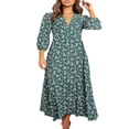 thumbnail image 2 of Robe Vintage d'Automne pour Femme à Manches Longues, Col en V, Imprimé Floral, Robe à Manches Longues, Robe Maxi Décontractée pour Fête de Vacances, Vert G, 2 of 5