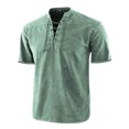 thumbnail image 1 of LUXUR Chemises pour Hommes Col Montant T-Shirt Manches Courtes Hauts Blouse Rétro Lacée Vert 5TG, 1 of 2