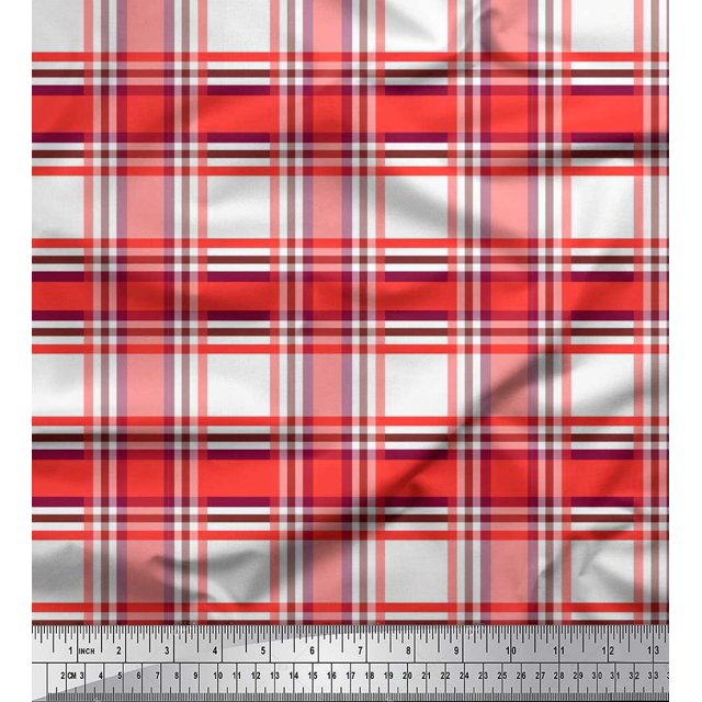 Soimoi polyester Crepe Fabric Gingham Check Print Fabric by the Yard 52 Inch Wide