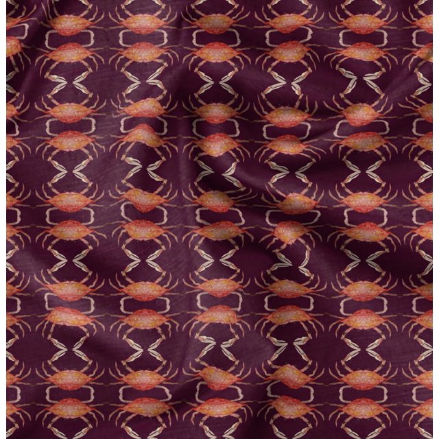 Soimoi Purple Rayon Fabric Crabs Ocean Decor Fabric Printed Yard 42 Inch Wide