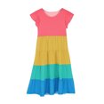 thumbnail image 5 of Besolor Bambin Bébé Filles Été Midi Robe Col Rond Volant Manches Couleur Bloc Étagé une Ligne de Plage Fluide Partie Robe, 5 of 5