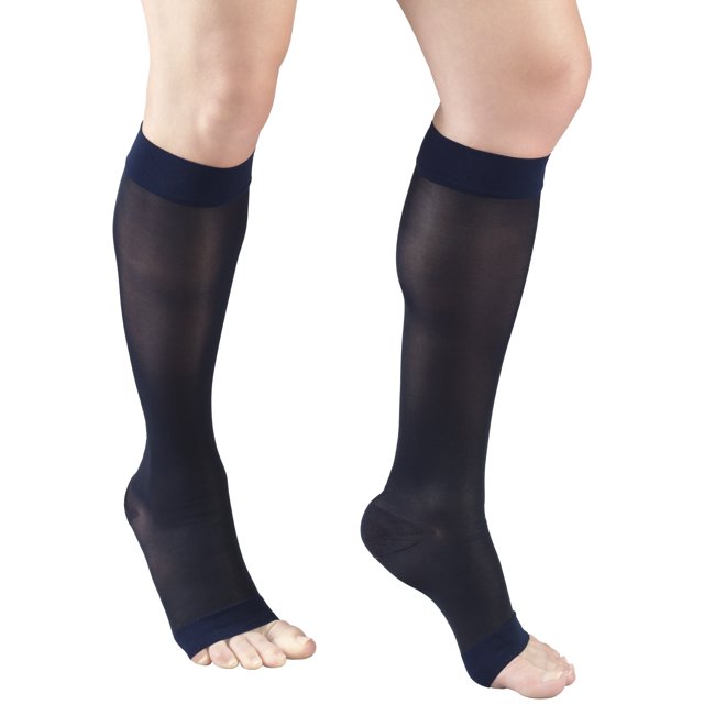 Truform Sheer Knee High Stockings, Open Toe: 15 - 20 mmHg, Navy, 3X-Large