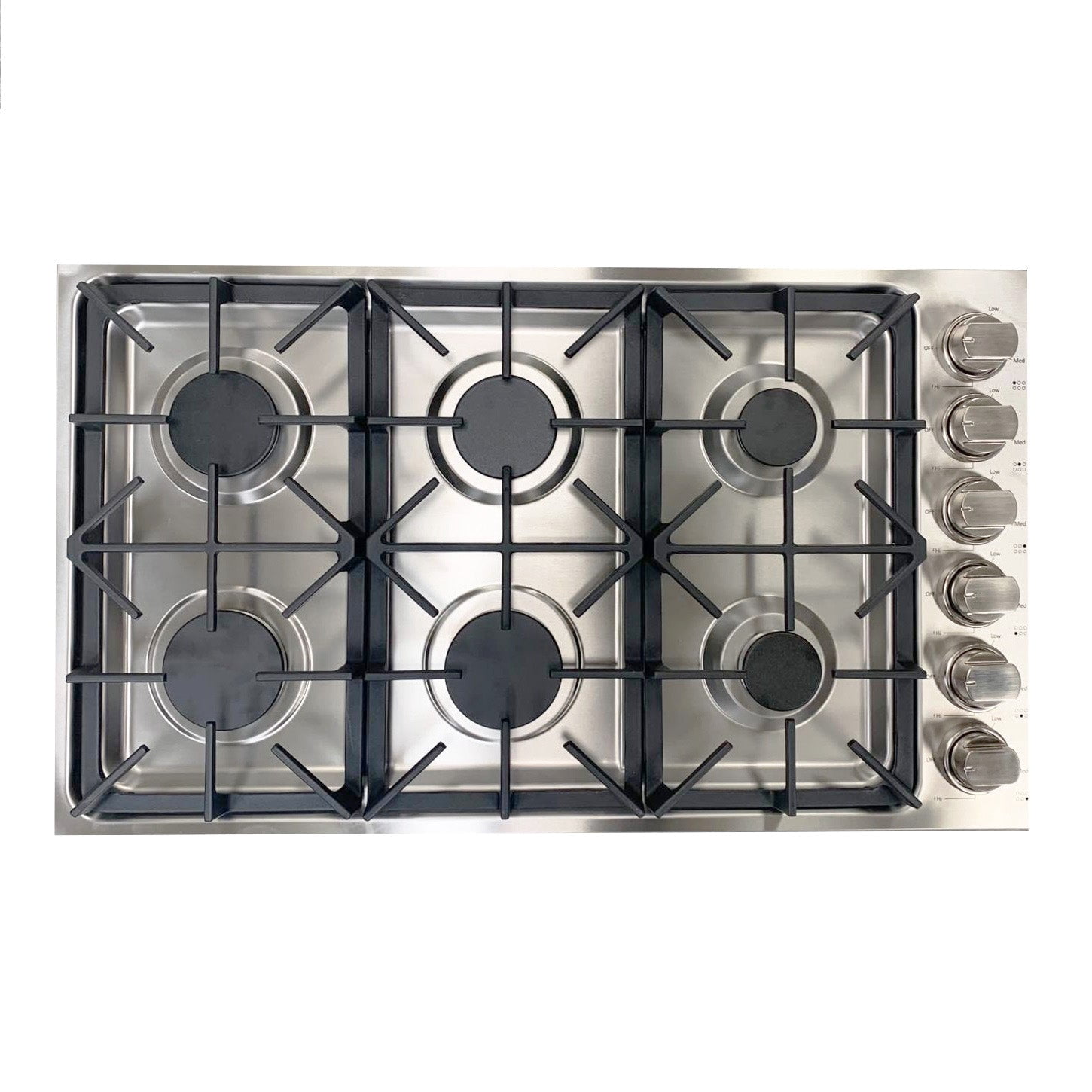 Crown 36 Inch 6 Burner Drop-In Stainless Steel Gas Cooktop LGC3601