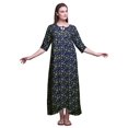 thumbnail image 1 of Bimba Robe de Nuit Maxi Bleu Marine à Feuilles de Trèfle Florales pour Femmes, Été, Imprimée, Grande, 1 of 5