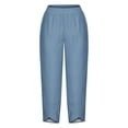 thumbnail image 4 of Timegard Plus Size Pants for Women Elastic Waist Solid Color Comfy Fall Casual Crop Pants with Pockets, 4 of 5