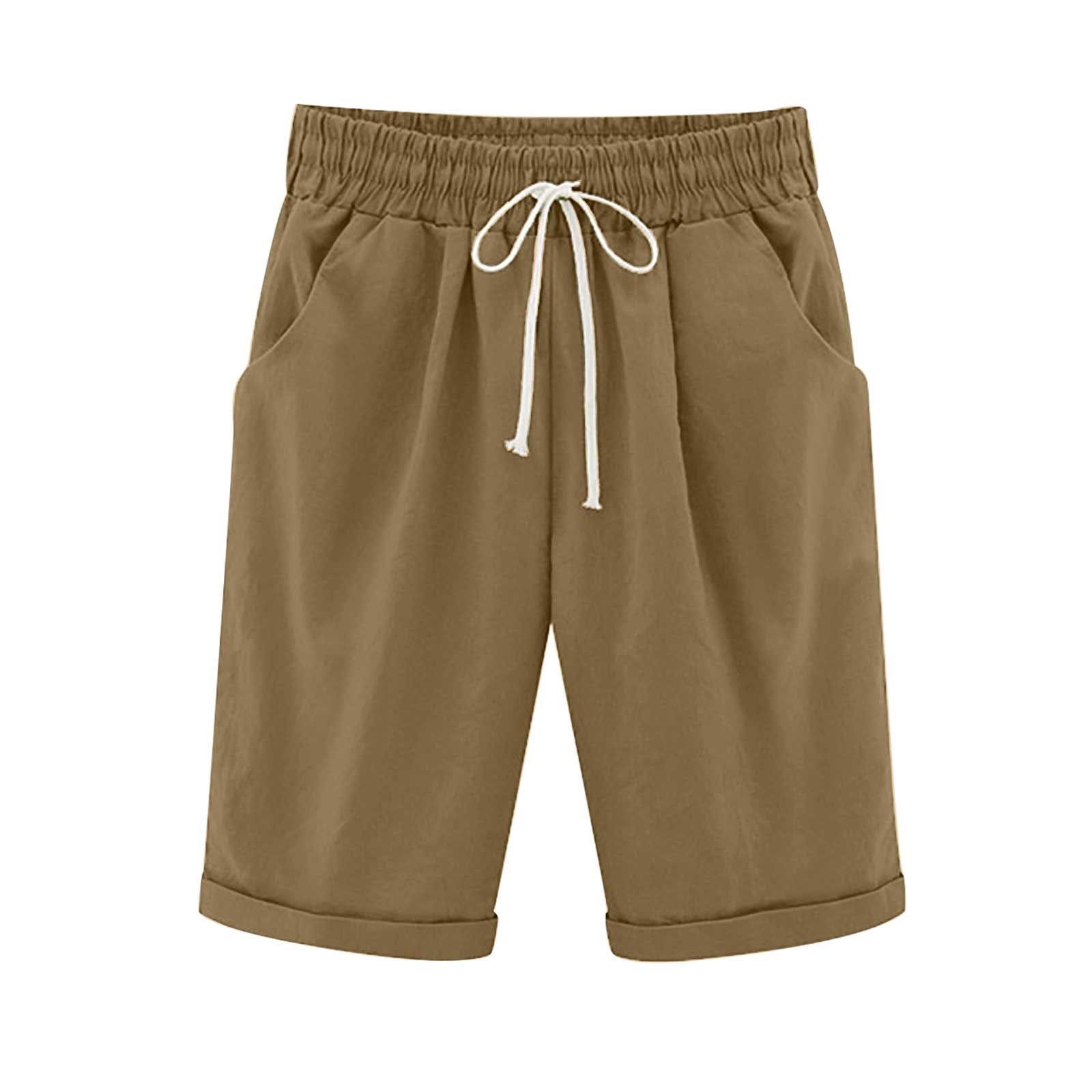 Timegard Plus Size Shorts for Women Elastic Waisted Drawstring Casual Knee Length Shorts with Pockets