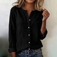 thumbnail image 2 of FAVIPT Womens Trendy Spring Blouses Cotton Linen V Neck Shirts Button Front Long Sleeve Loose Fit Tunics Black,S, 2 of 9