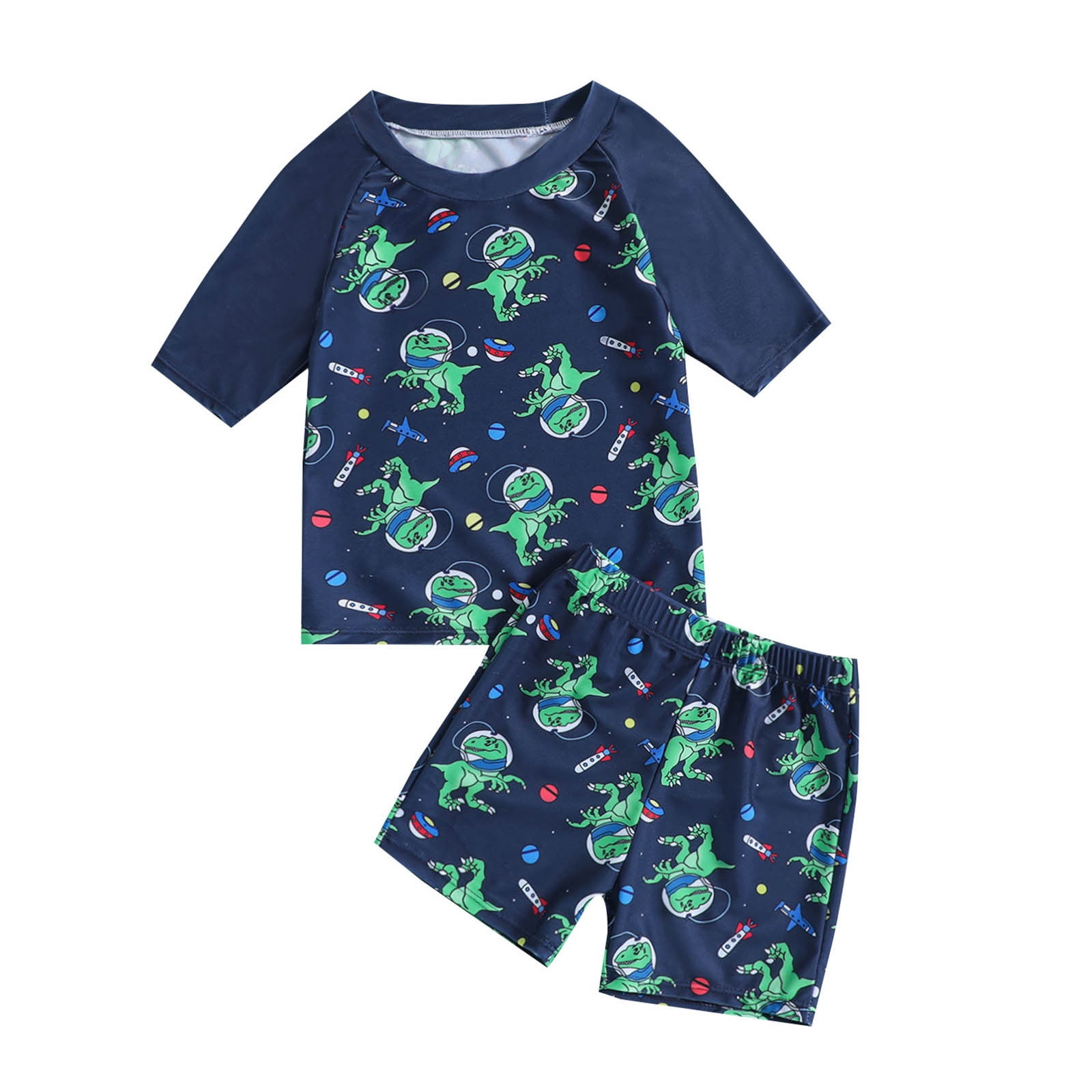 Hiiyo Toddler Boys Swimsuit Dinosaur Prints Short Sleeve Rashguard Shorts Bathing Suit