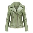 thumbnail image 1 of Qertyioot Womens Leather Jacket New Slim Stand-Up Collar Zipper Stitching Solid Color, 1 of 7