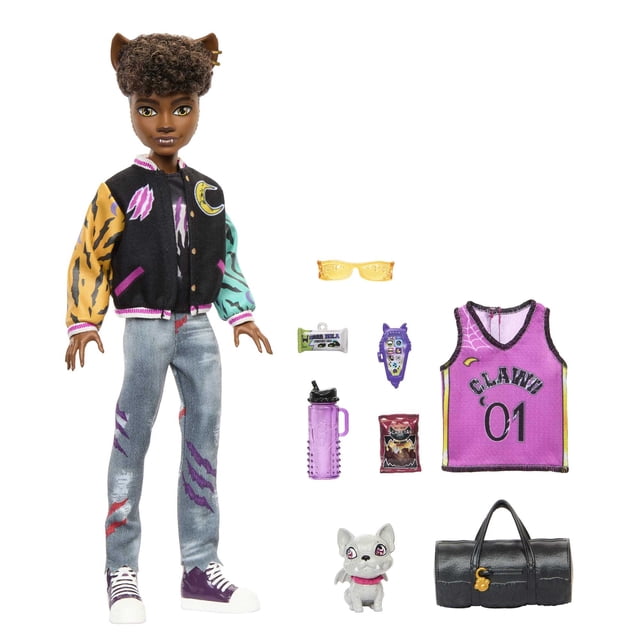 Monster High Clawd Wolf Fashion Doll with Pet Gargoyle Bulldog Rockseena and Accessories