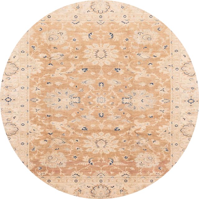Ahgly Company Indoor Round Abstract Deep Peach Orange Oriental Area Rugs, 3' Round