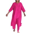 thumbnail image 1 of FAIWAD Ensemble 2 Pcs pour Femmes en Coton et Lin, Col Rond, Boutons, Manches Longues, Ourlet Irrégulier, Hauts, Pantalons, Décontracté, Ample, 1 of 6