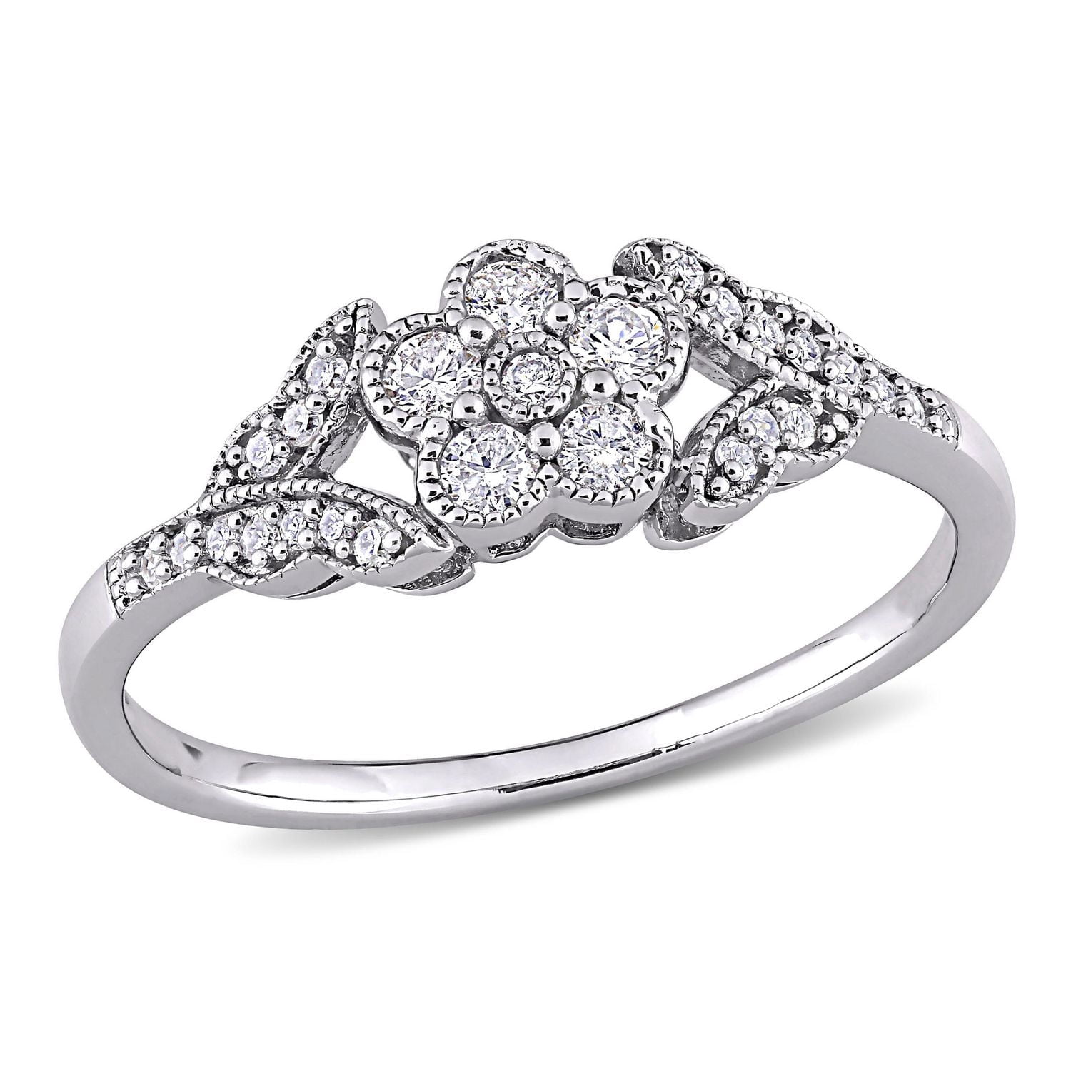 Bague promesse de fleur de Miabella avec 1/4 carat poids total de diamants en argent sterling