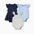 thumbnail image 1 of PatPat Bamboo Baby Girl Solid Color 3-Piece Rompers Set, 1 of 5