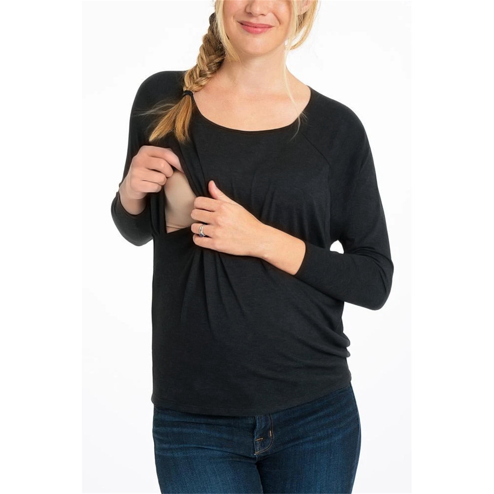 Cameland T-Shirts de Maternité pour Femmes à Manches Longues Automne Hiver Allaitement Hauts Grossesse Décontractés Col Rond T-Shirt