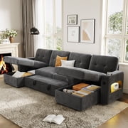 107inch U-Shaped Sleeper Sofa Couch with Storage & Charging Station, Convertible Pull-Out Couch Bed, Sectional Sofa Bed with Cup Holder, Reversible Chaise for Living Room, Velvet