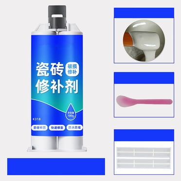 Pâte Professionnelle de Réparation de Carreaux et Adhésif Céramique - Répare les Carreaux de Plancher Fissurés, Baignoires, Surfaces Marbrées, Séchage Rapide, Formule 100 g, Trousse d'Application Sans Compétence