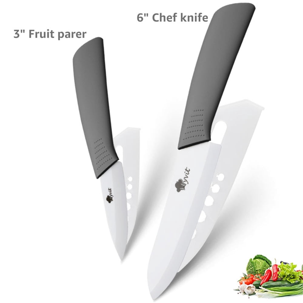 Ceramic Knife Set of Kitchen 6-inch Chef Knife + 3-inch Paring Knifewith Sheath Soft-Grip Handle Vegetable Fruit Slicing Rustproof