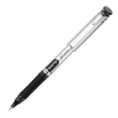 Pentel Energel Roller Pen, Metal Tip, 0.7 mm, Black Ink, 12 Pack