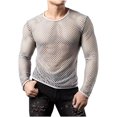 thumbnail image 1 of Birdeem Chemises pour Hommes Mode Homme Ajourées Filet de Pêche Décontracté Couleur Unie Manches Longues Col Rond Chemise, 1 of 10