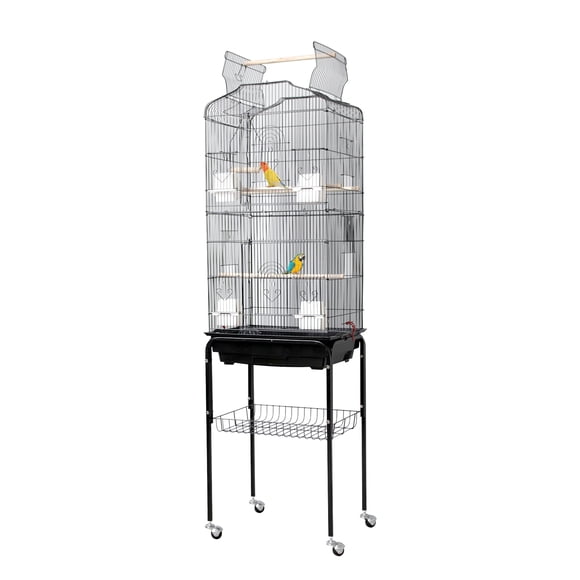 40 Inch Open Playtop Bird Cage with Locking Casters – Metal Aviary, 0.4" Bar Spacing, 3 Perches, Feeding & Water Cups, Removable Tray for Cockatiels