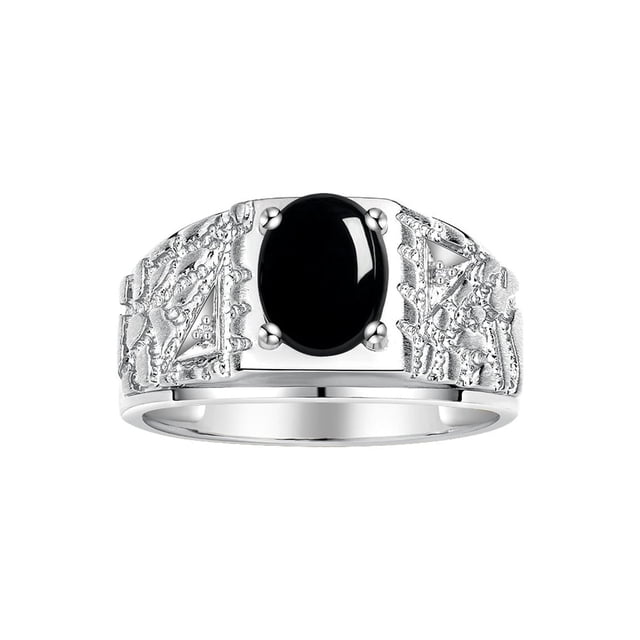RYLOS Men's Rings Sterling Silver Designer Nugget Ring Oval 9X7MM Gemstone & Diamonds Cabochon Onyx Birthstone Rings For Man Size 8